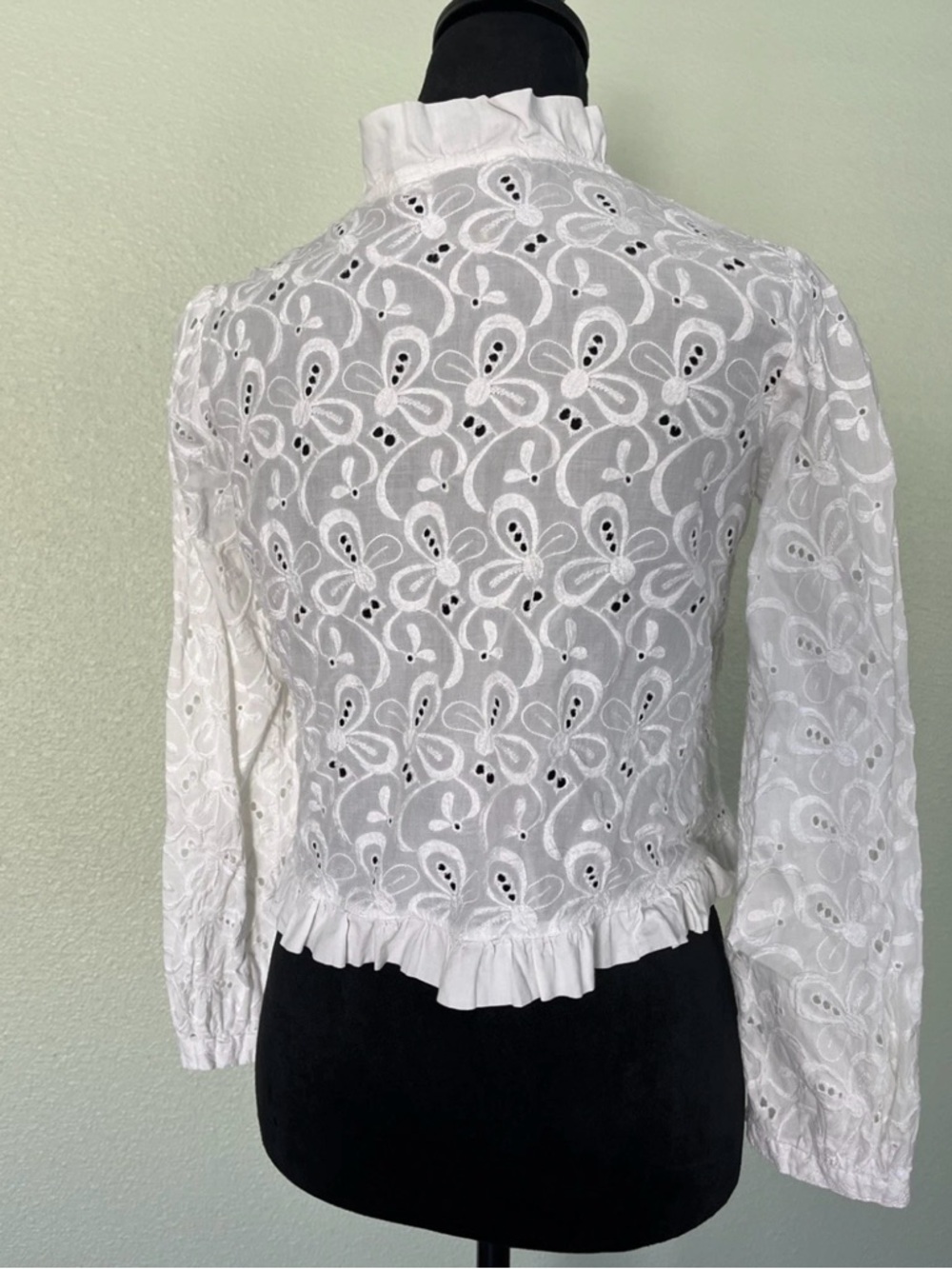 Women's White Eyelet Ruffle Jacket - Picture 3 of 5